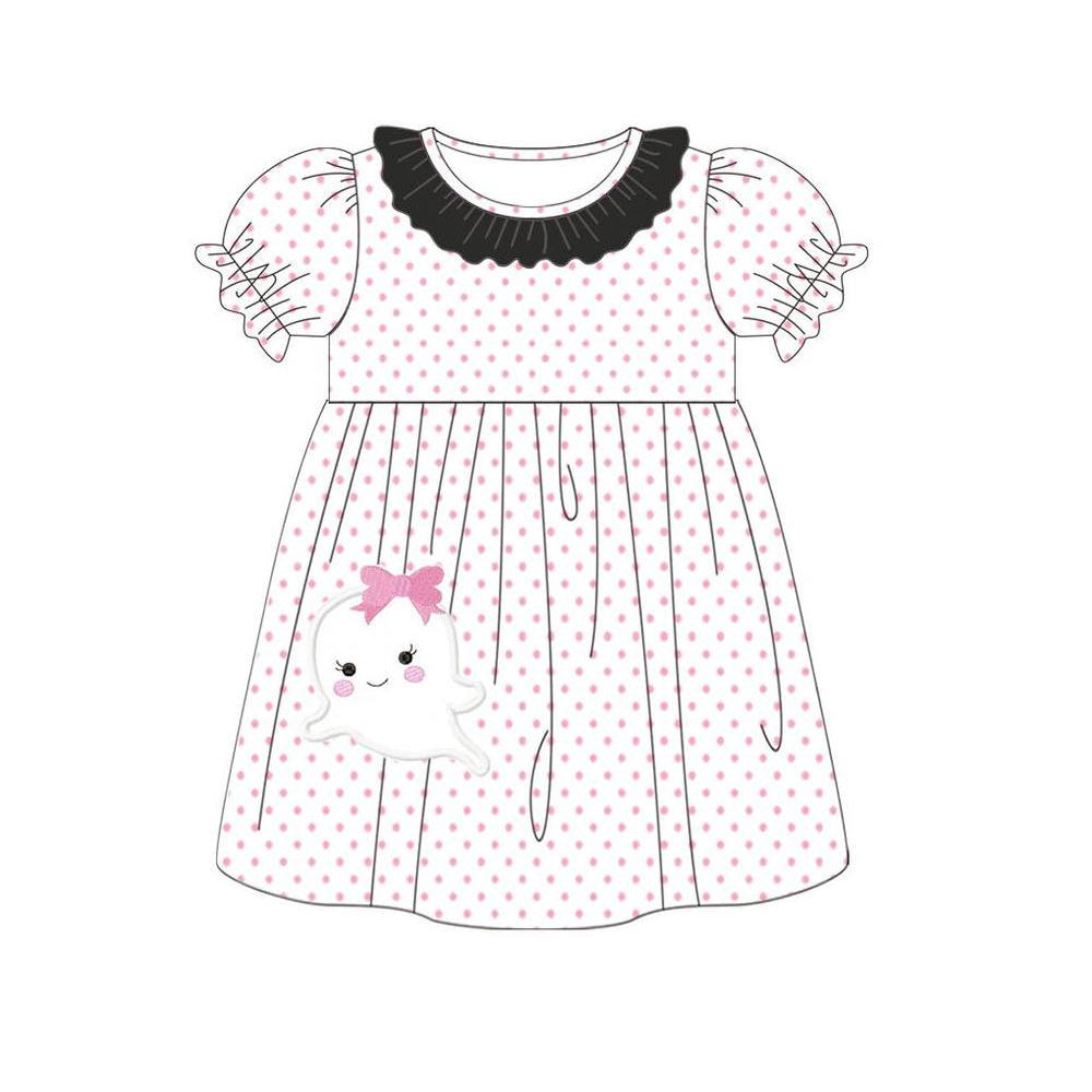 preorder GSD1294 Halloween ghost pink dot short sleeve girls dress