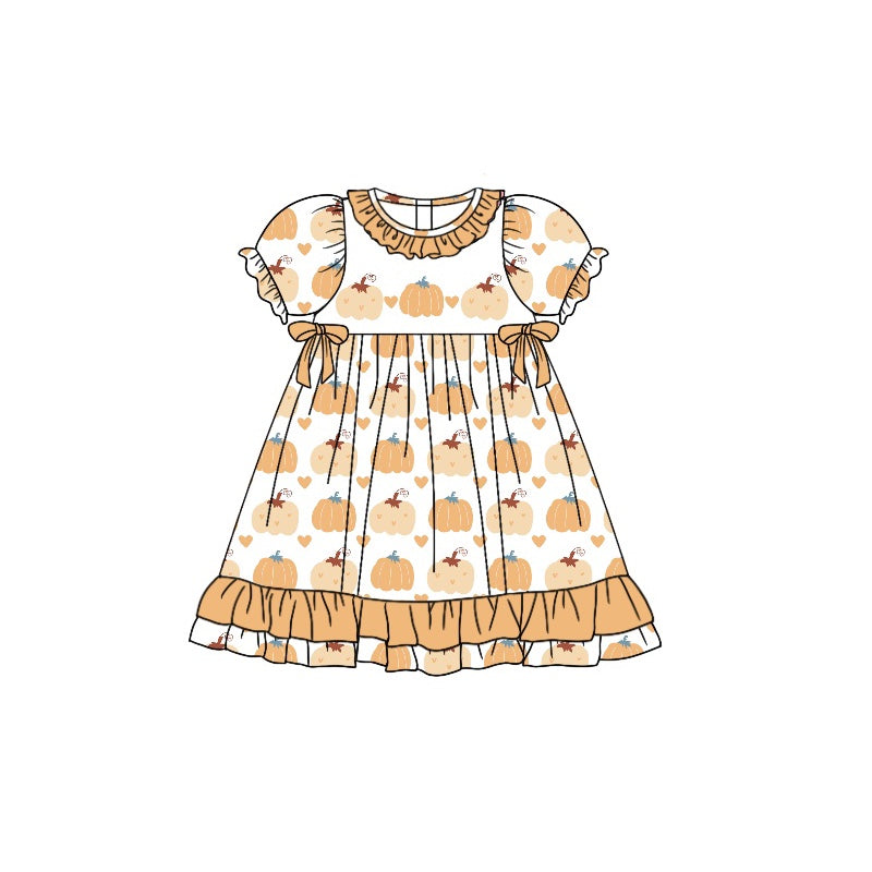 preorder GSD1299 Autumn full pumpkin orange short sleeve girls dress