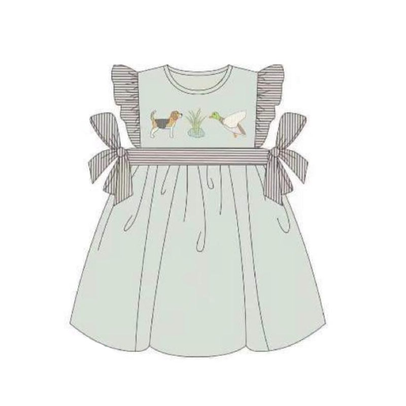 preorder GSD1301 mallard duck  bows flutter sleeve girls dress