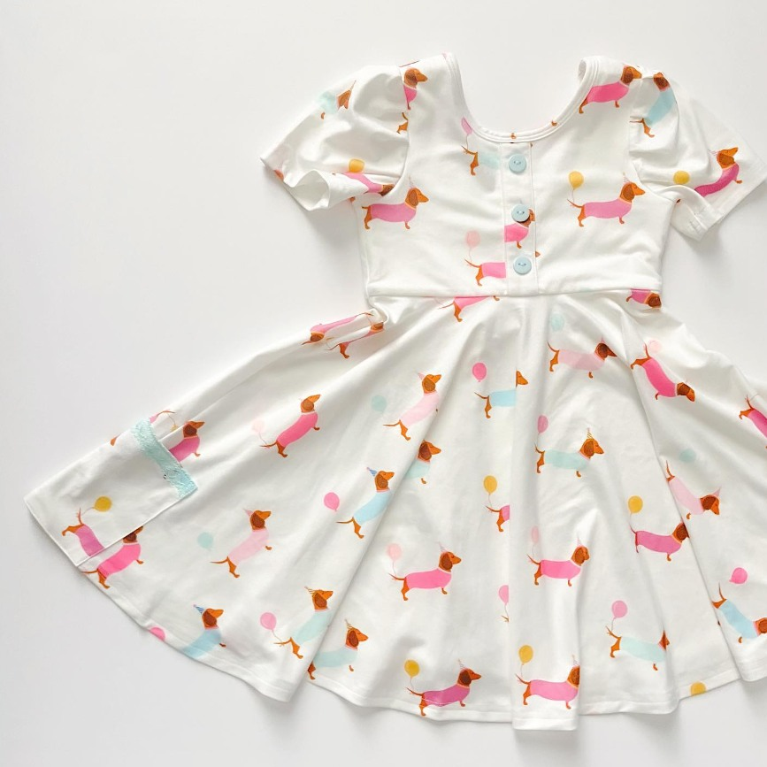 preorder GSD1303 cute little dog balloon short sleeve girls dress