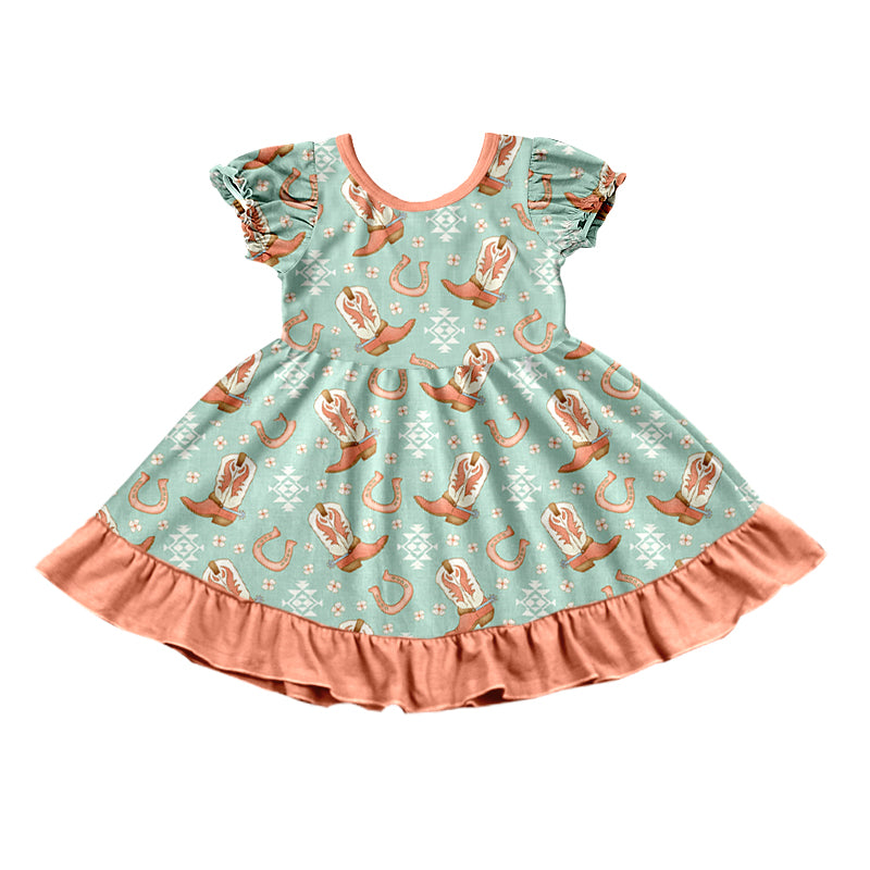 preorder GSD1305 Western rodeo cowboys short sleeve girls dress