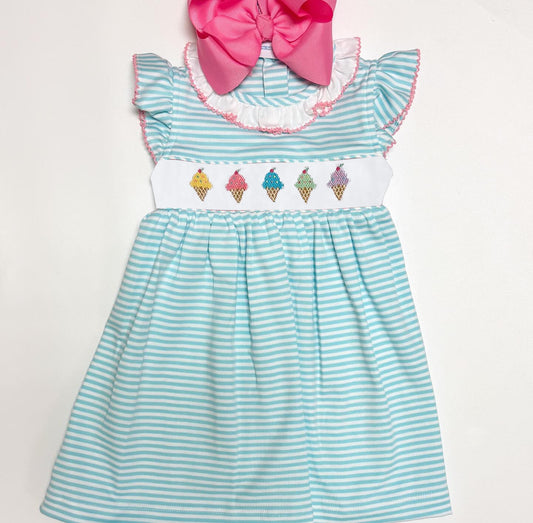 custom moq 3 cute ice blue striped flutter sleeve girls dress