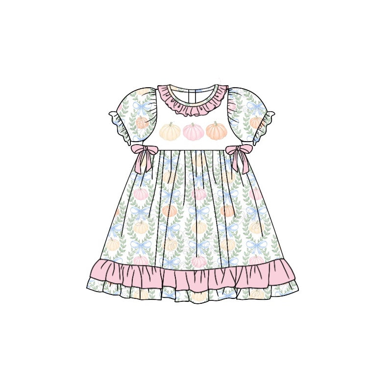 preorder GSD1320 Autumn full pumpkin short sleeve pink girls dress