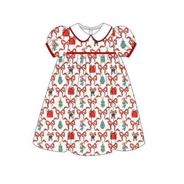 preorder GSD1355 Christmas cane candy bow red short sleeve girls dress
