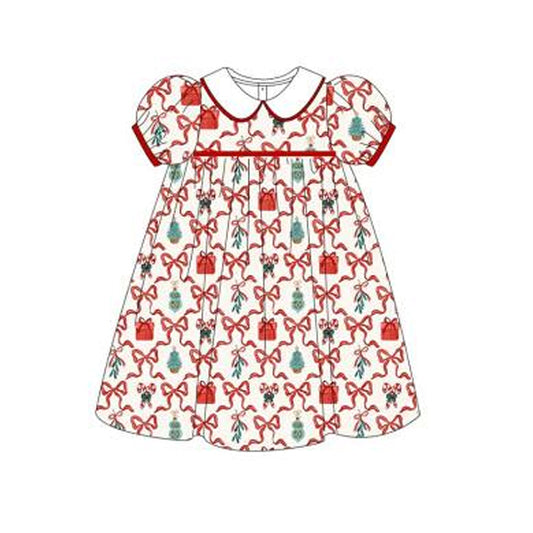 preorder GSD1355 Christmas cane candy bow red short sleeve girls dress