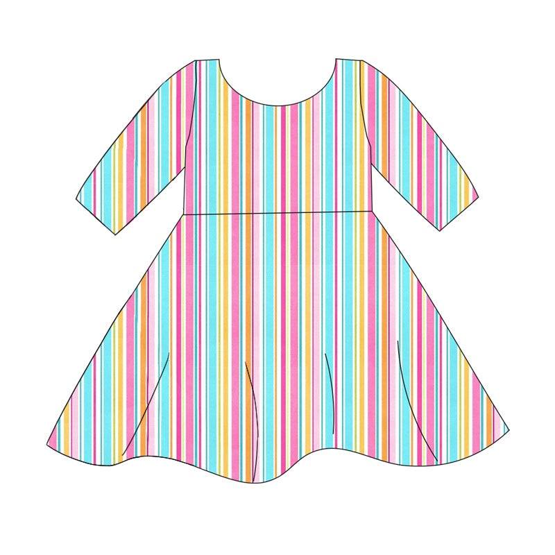 preorder GSD1366 colorful striped short sleeve girls dress