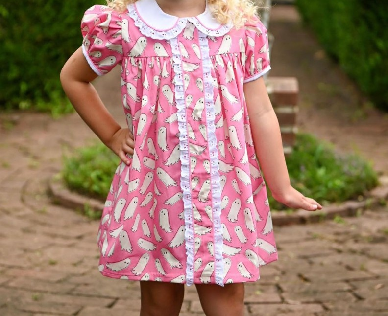 preorder GSD1369 Halloween spooky pink short sleeve girls dress