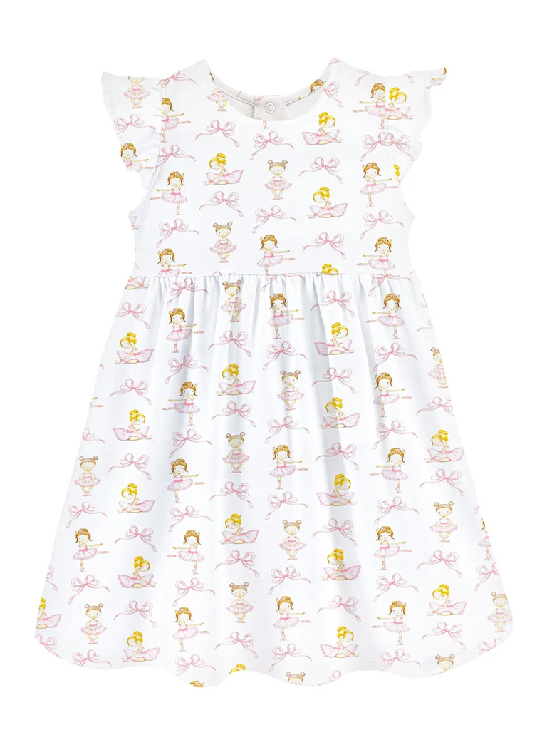 Preorder GSD1372 pink bows dance girl flutter sleeve girls dress