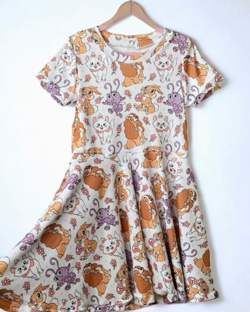 Preorder GSD1402 cartoon animals cat dog rabbit short sleeve girls dress