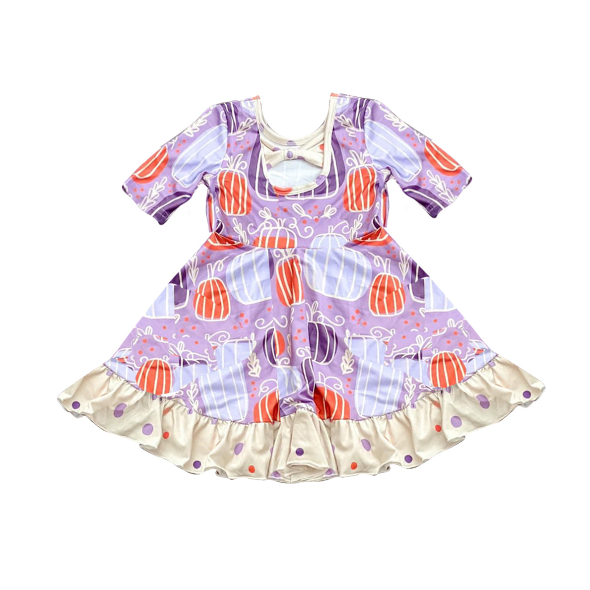 Preorder GSD1404 pumpkin purple short sleeve grils dress