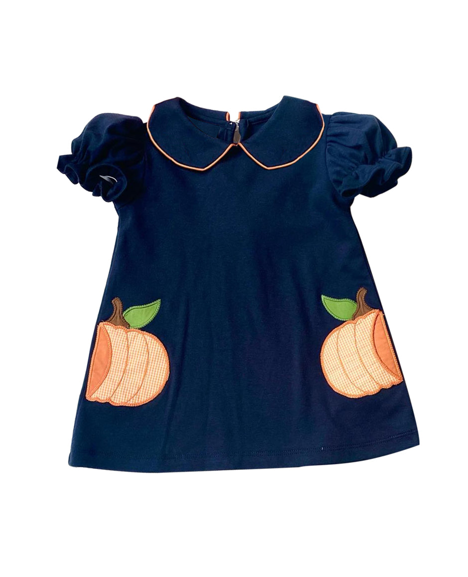 Preorder GSD1414 pumpkin navy blue short sleeve girls dress