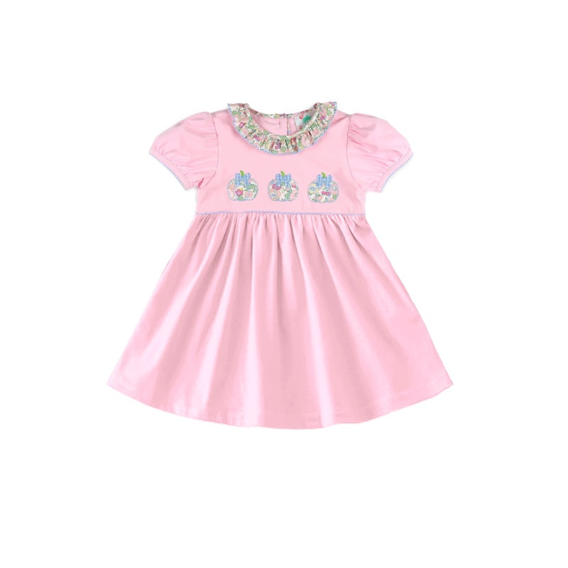 Preorder GSD1417 pumpkin flowers pink short sleeve girls dress