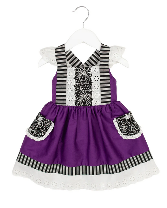 Preorder GSD1426 Halloween spider web purple girls dress