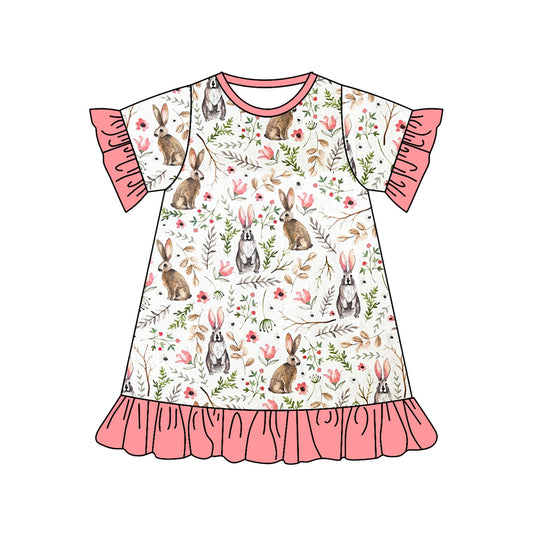 Preorder GSD1438 cute bunny rabbit flowers pink short sleeve girls dress