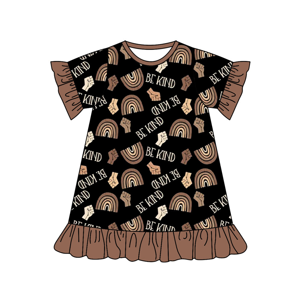 Preorder GSD1439 be kind rainbow black short sleeve girls dress