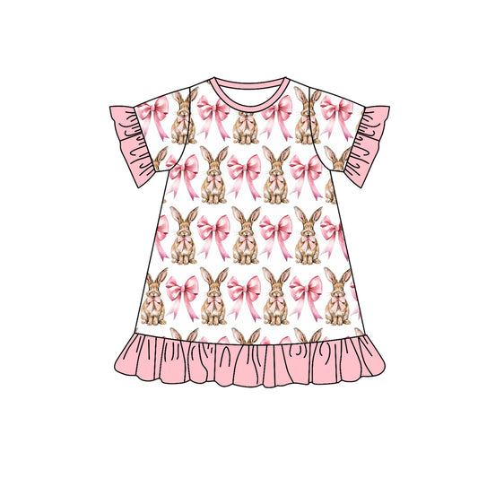 Preorder GSD1443 Easter cute bunny rabbit pink bows short sleeve girls dress