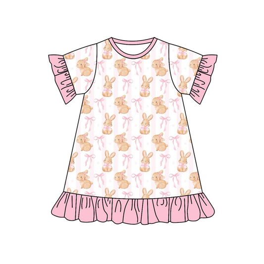 Preorder GSD1444 Easter cute bunny rabbit pink bows short sleeve girls dress