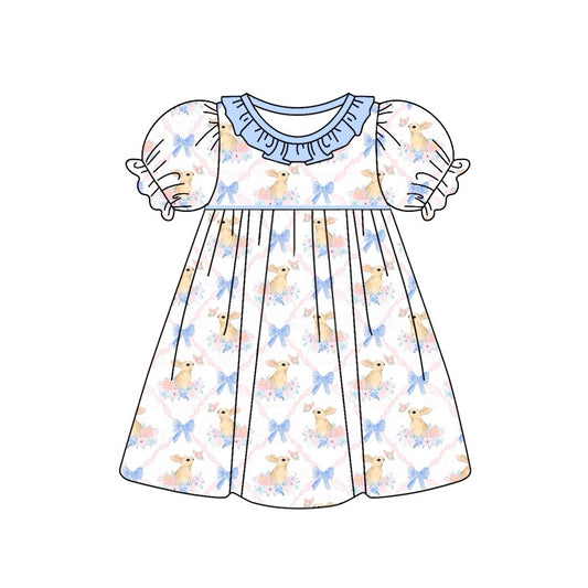 Preorder GSD1451 Easter cute bunny rabbit blue bows short sleeve girls dress