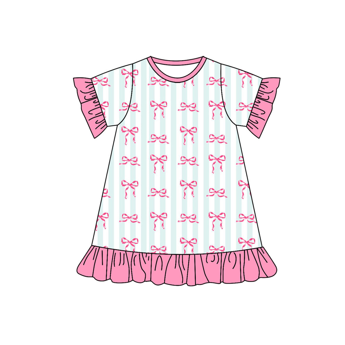 Preorder GSD1457 pink coquette bows striped short sleeve girls dress girls gown