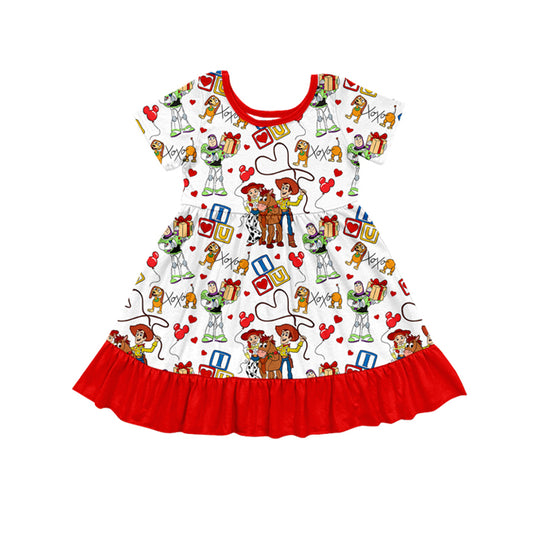 Preorder GSD1474 Valentine's Day heart cartoon toy red short sleeve girls dress