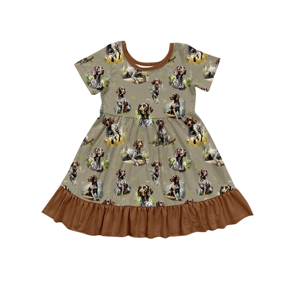 Preorder GSD1475 hunting season dog brown short sleeve girls dress