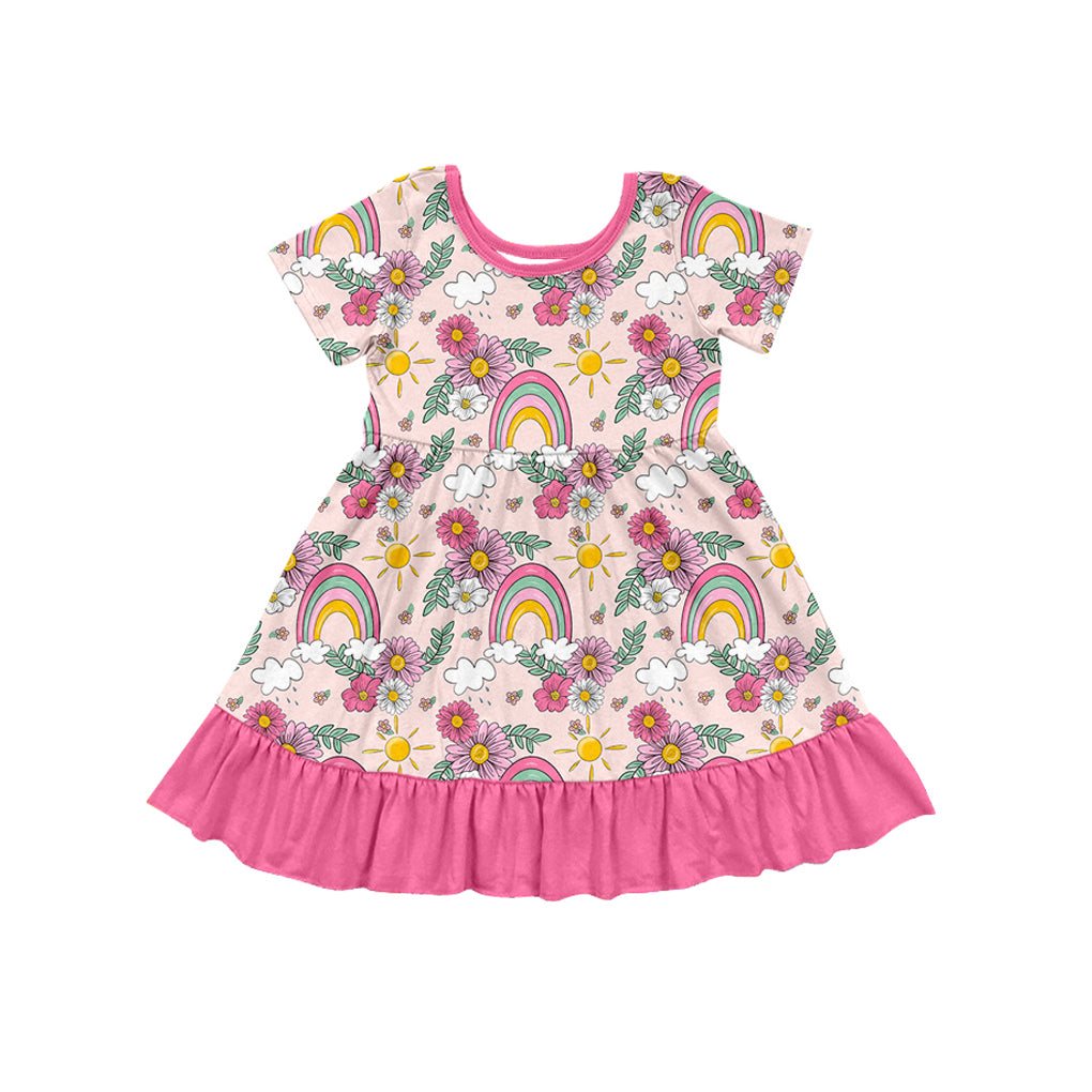 Preorder GSD1478 sassy little soul flowers rainbow pink short sleeve girls dress