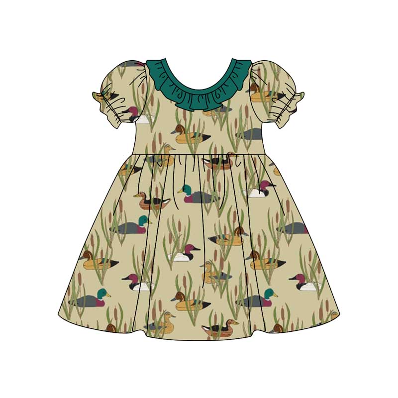 Preorder GSD1481 hunting season mallard duck green short sleeve girls dress