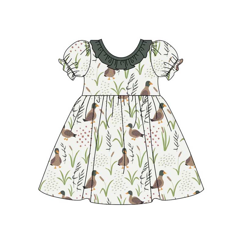 Preorder GSD1482 hunting season mallard duck dark green short sleeve girls dress