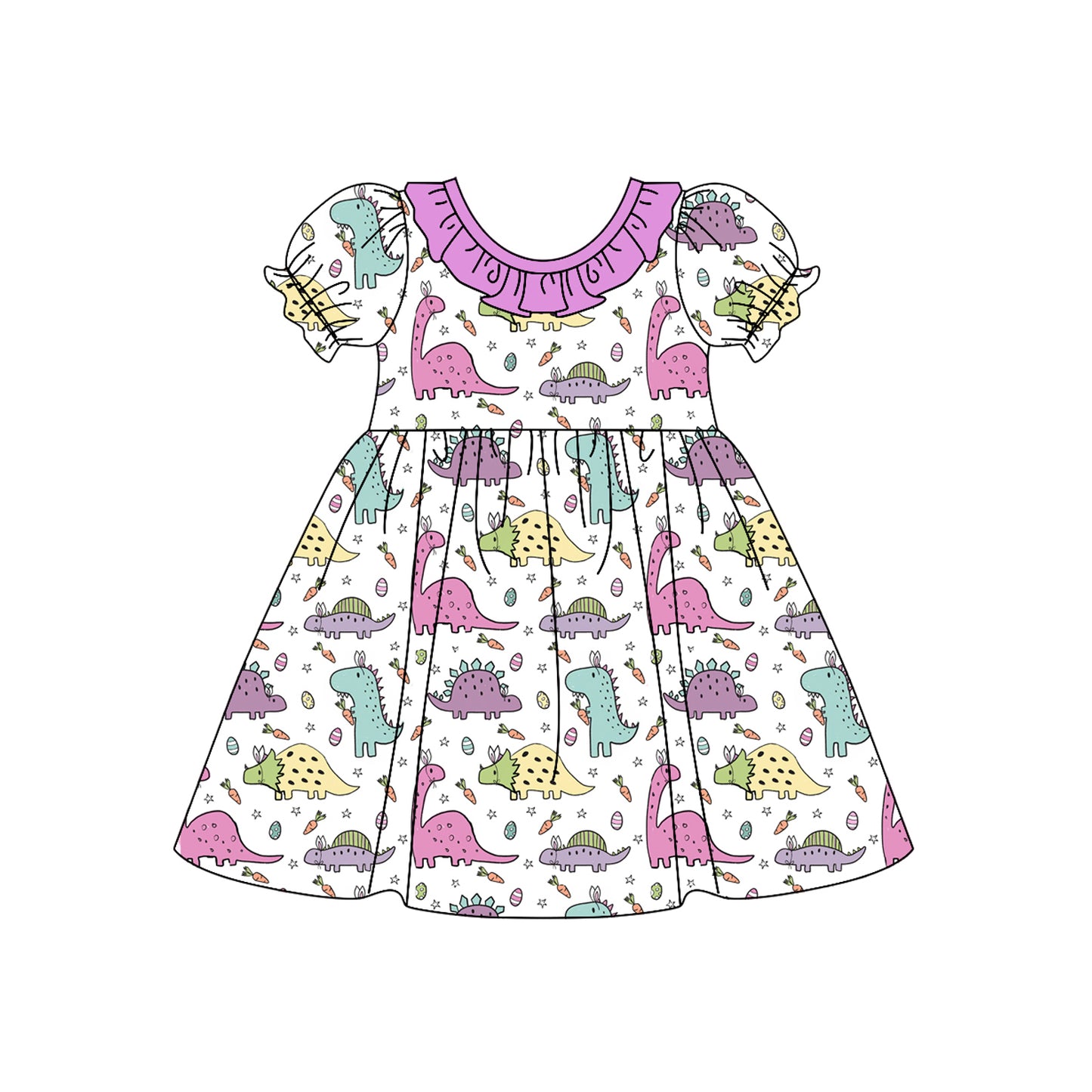 Preorder GSD1492 Easter carrot colorful dinosaur purple short sleeve girls dress