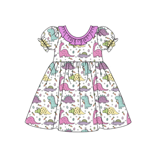 Preorder GSD1492 Easter carrot colorful dinosaur purple short sleeve girls dress