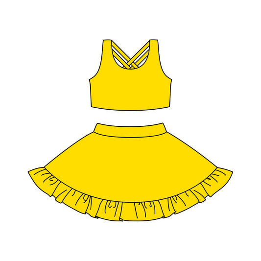 Preorder GSD1500 yellow sleeveless skirt skorts girls yoga set active wear