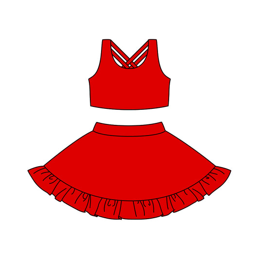 Preorder GSD1502 red sleeveless skirt skorts girls yoga set active wear