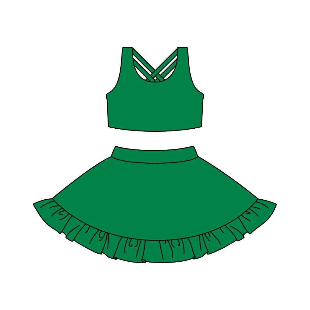 Preorder GSD1505 green sleeveless skirt skorts girls yoga set active wear