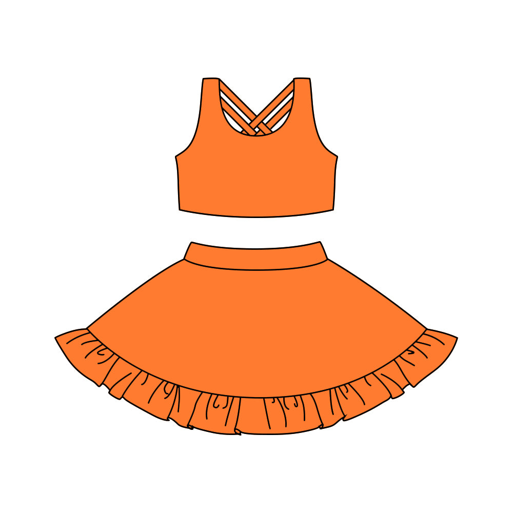 Preorder GSD1507 orange sleeveless skirt skorts girls yoga set active wear