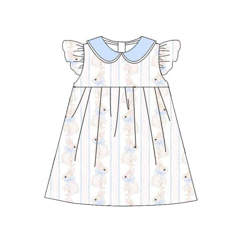 Preorder GSD1521 Easter rabbit bunny blue flutter sleeve girls dress