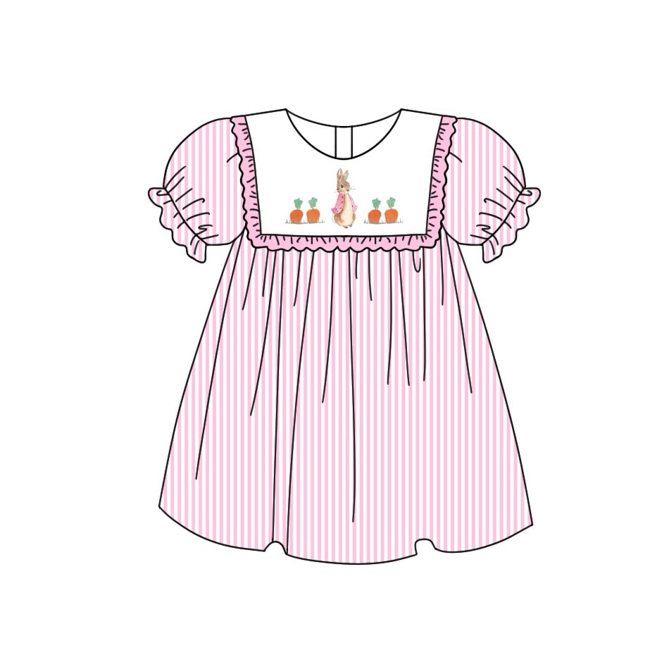 Preorder GSD1532 Easter rabbit bunny carrot pink striped short sleeve girls dress