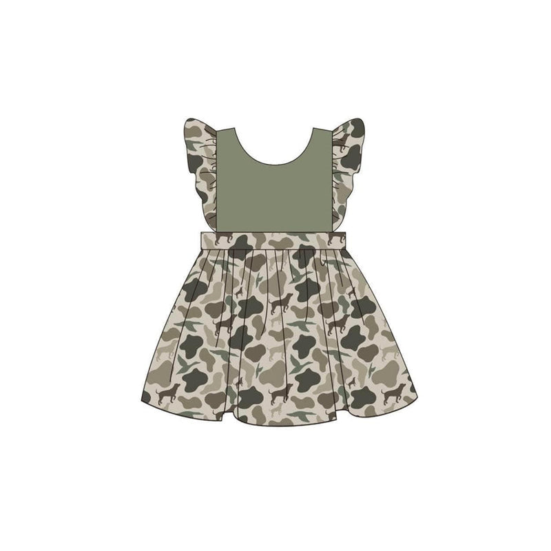 Preorder GSD1533 hunting camo duck camo green dog flutter sleeve girls dress
