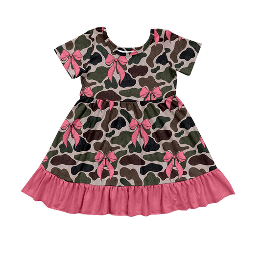 Preorder GSD1537 hunting camo duck camo pink bows short sleeve girls dress
