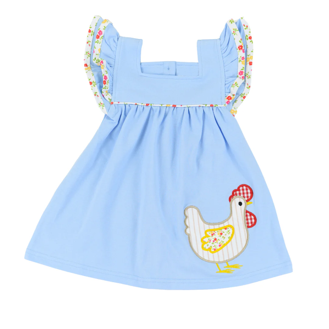 Preorder GSD1548 cartoon chick blue flutter sleeve girls dress