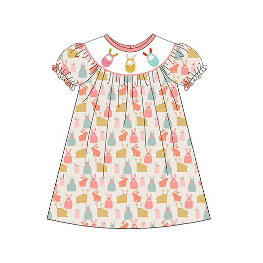 Preorder GSD1550 Easter colorful rabbit egg short sleeve girls dress