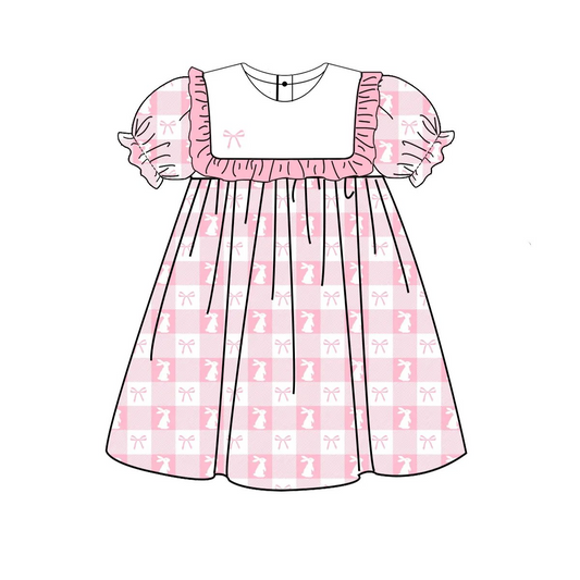 Preorder GSD1578 Easter rabbit bunny pink bows short sleeve girls dress