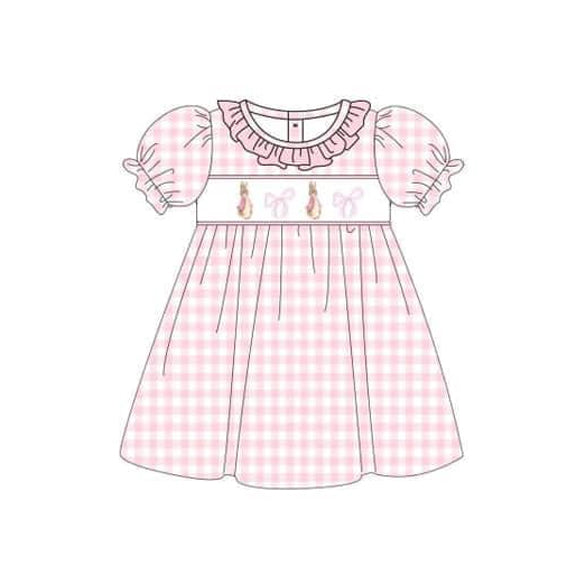 Preorder GSD1583 Easter bunny rabbit bows pink checkered short sleeve girls dress