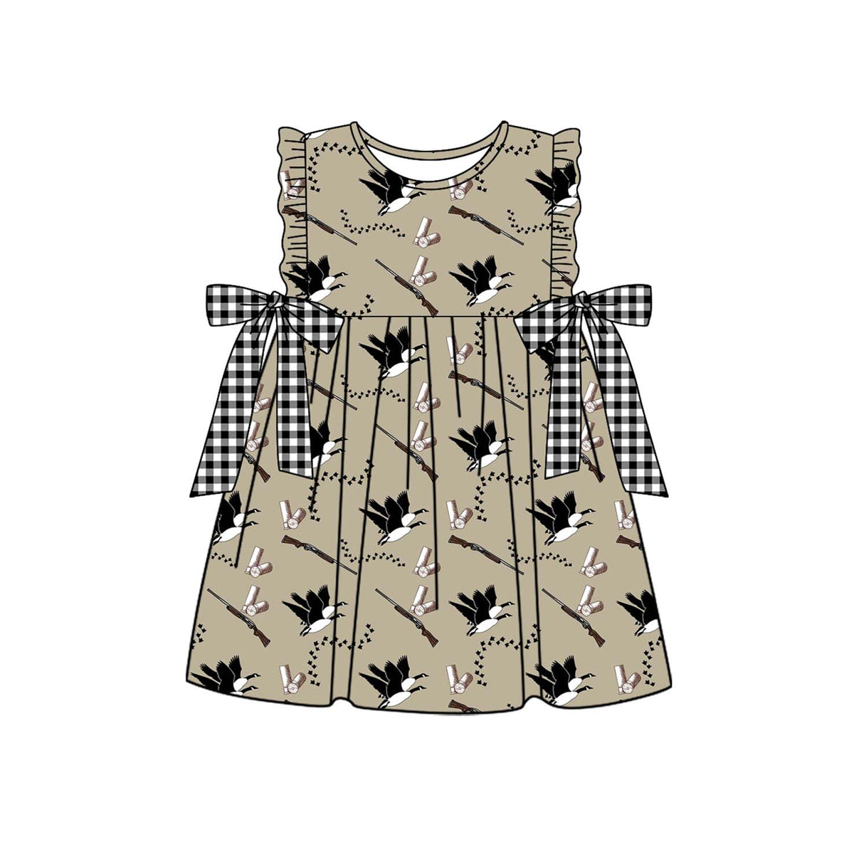 Preorder GSD1589 hunting mallard duck brown bows flutter sleeve girls dress