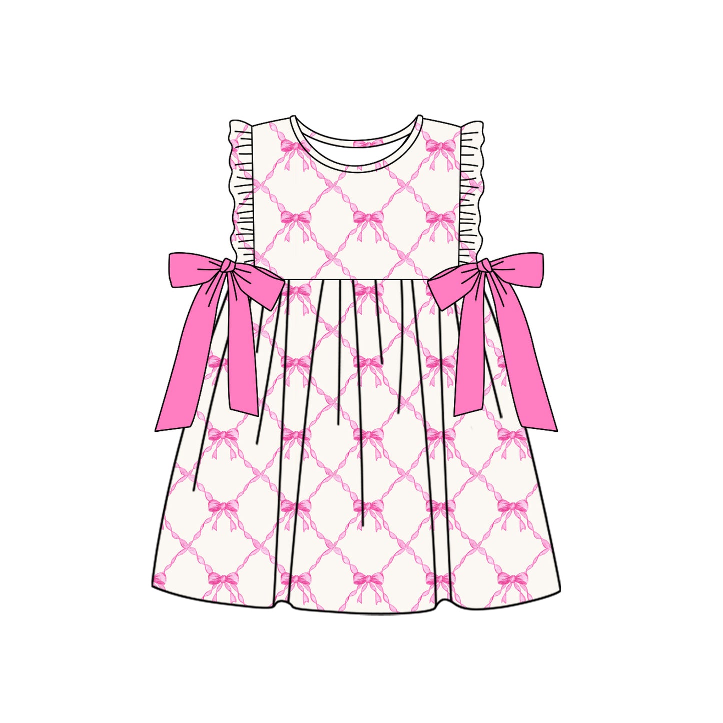 Preorder GSD1592 hot pink bows flutter sleeve girls dress
