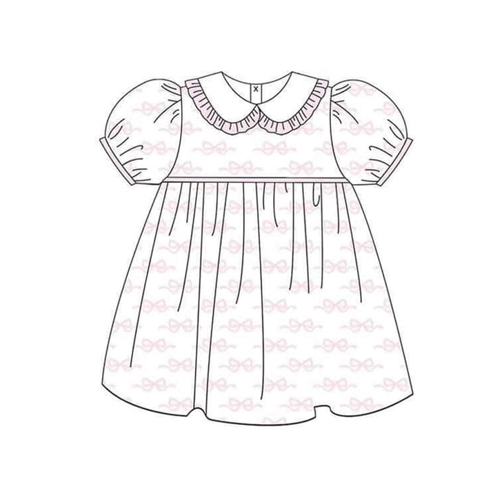 Preorder GSD1593 pink bows peter pan collar short sleeve girls dress
