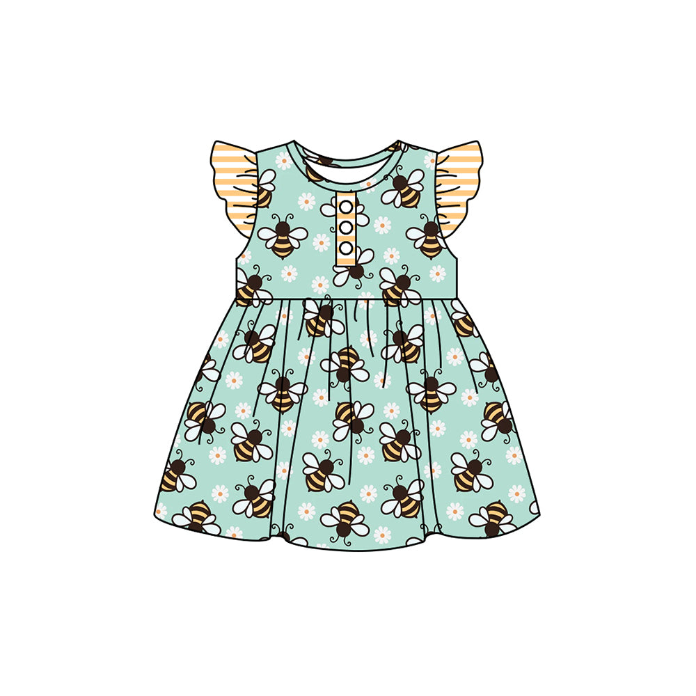 preorder GSD1603 cute bee flowers green flutter sleeve girls dress