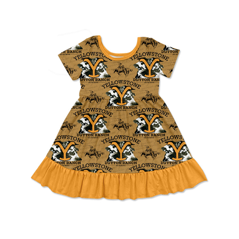 preorder GSD1621 Wesrern rodeo yellowstone Y short sleeve girls dress