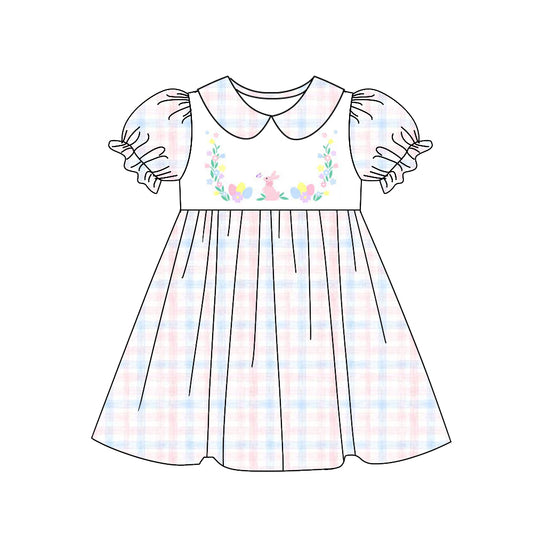 preorder GSD1626 Easter rabbit bunny egg colorful checkered short sleeve girls dress