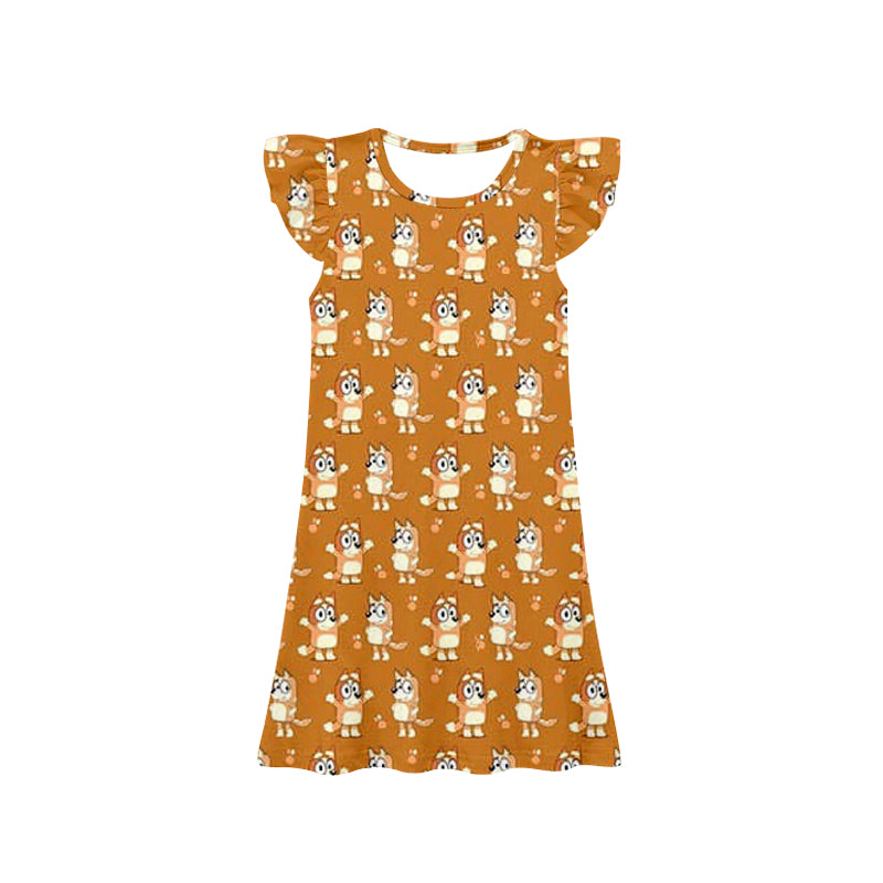 preorder GSD1632 cartoon orange dog flutter sleeve girls dress