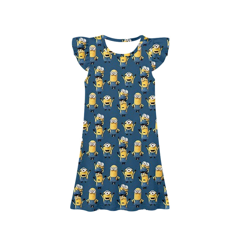 preorder GSD1636 cartoon banana blue flutter sleeve girls dress